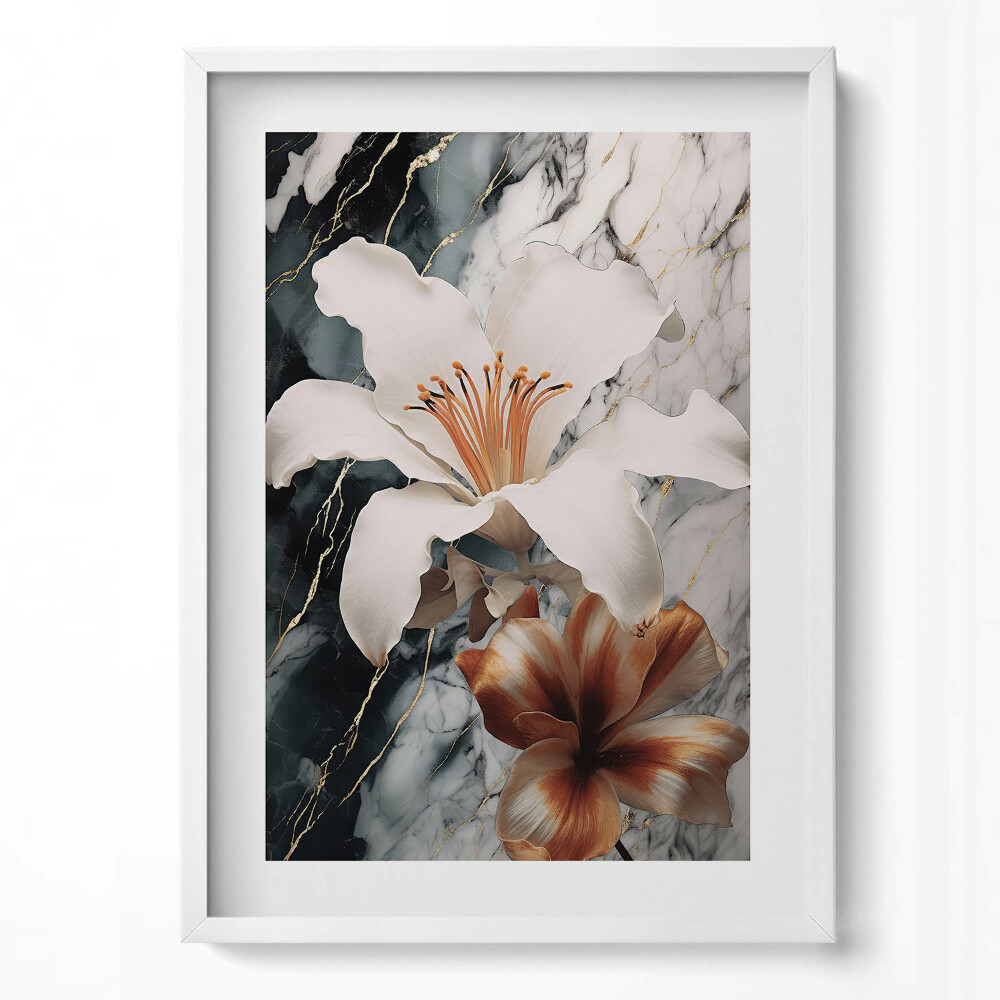 Függőleges kép keretben Virágok és márvány mintázat
