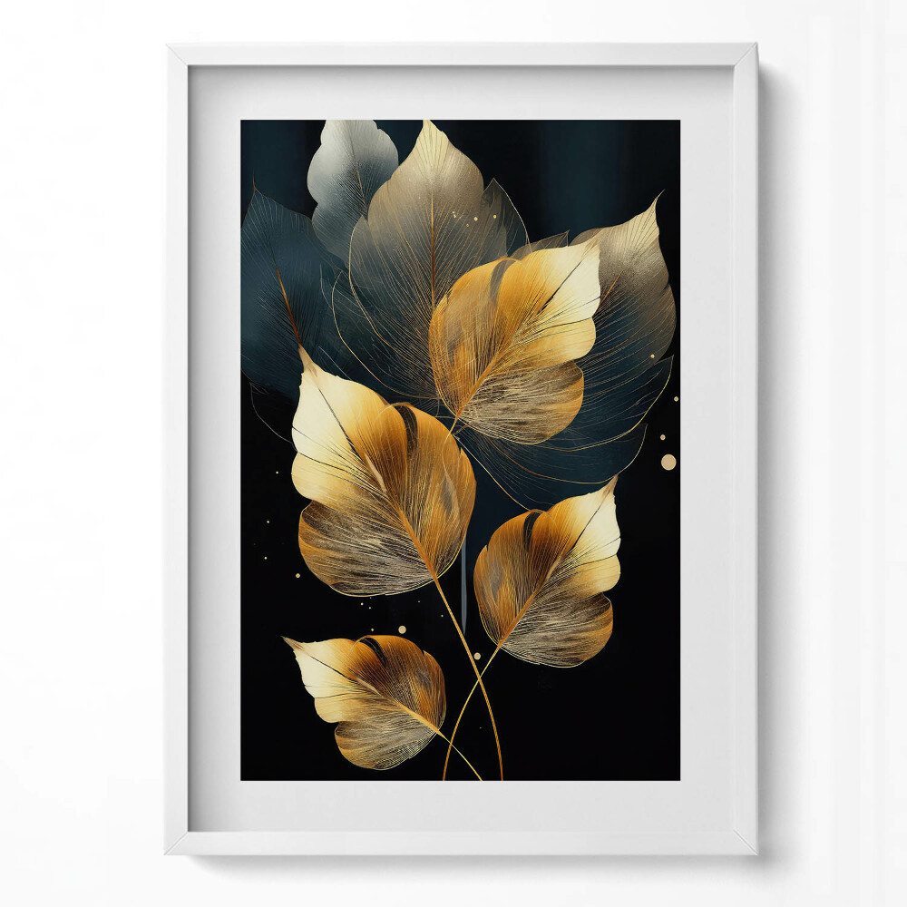 Függőleges kép keretben Arany levelek sötét háttéren