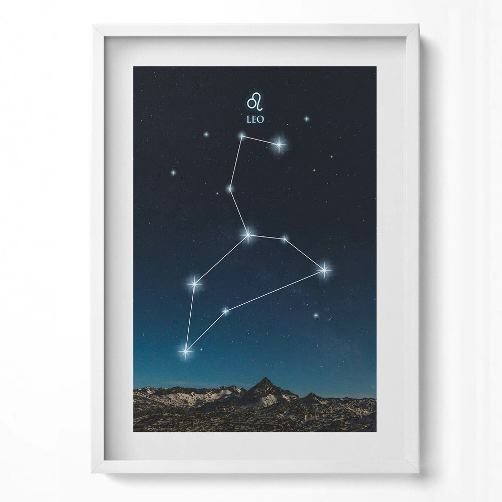 Függőleges kép keretben Oroszlán csillagkép a csillagos égen