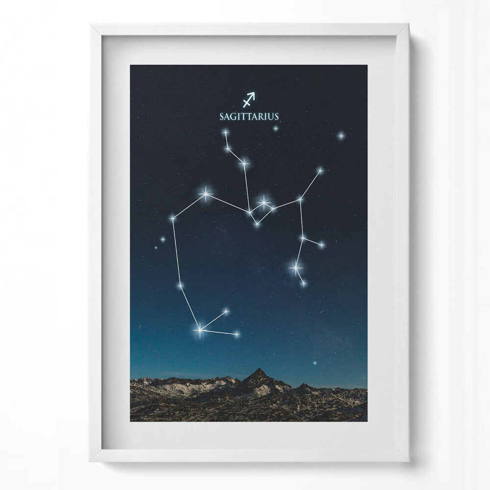 Függőleges kép keretben Nyilas csillagkép éjszakai háttérrel