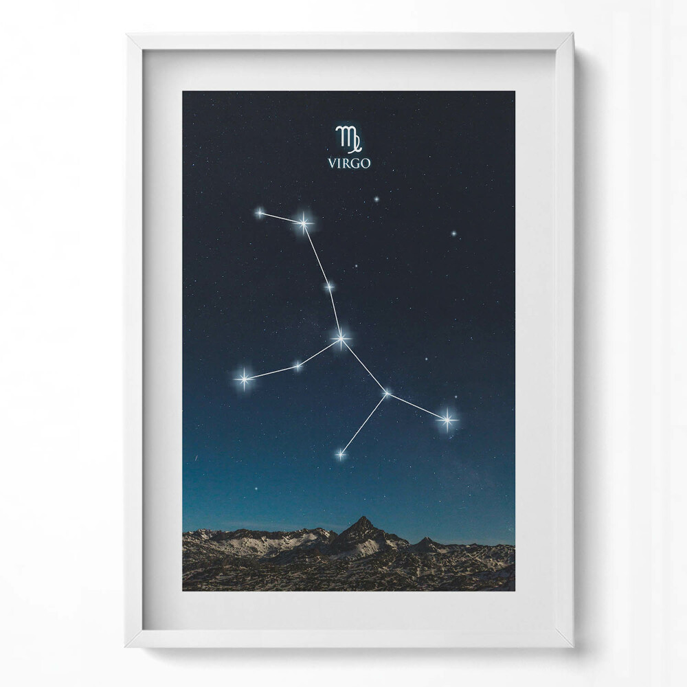 Függőleges kép keretben Szűz csillagkép a csillagos égen