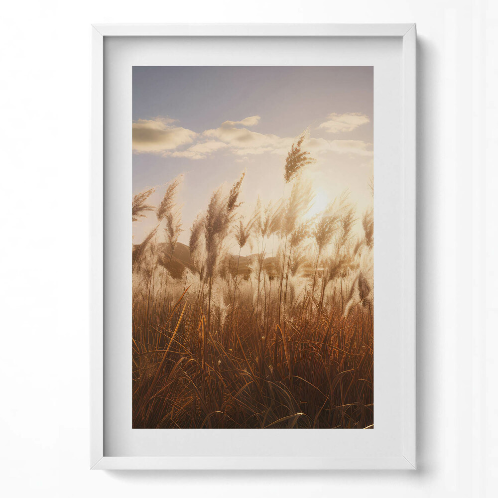 Függőleges kép keretben Naplemente és nádas