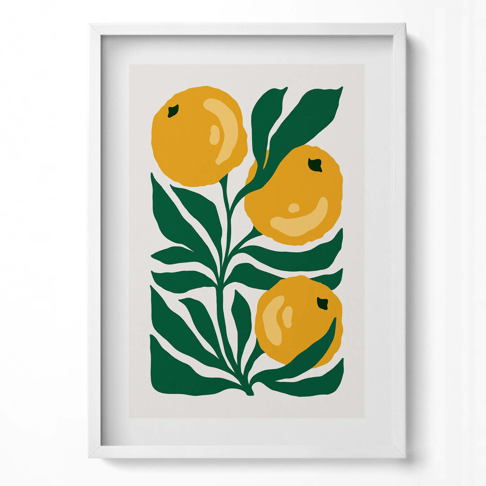 Függőleges kép keretben Sárga citromok zöld levelekkel