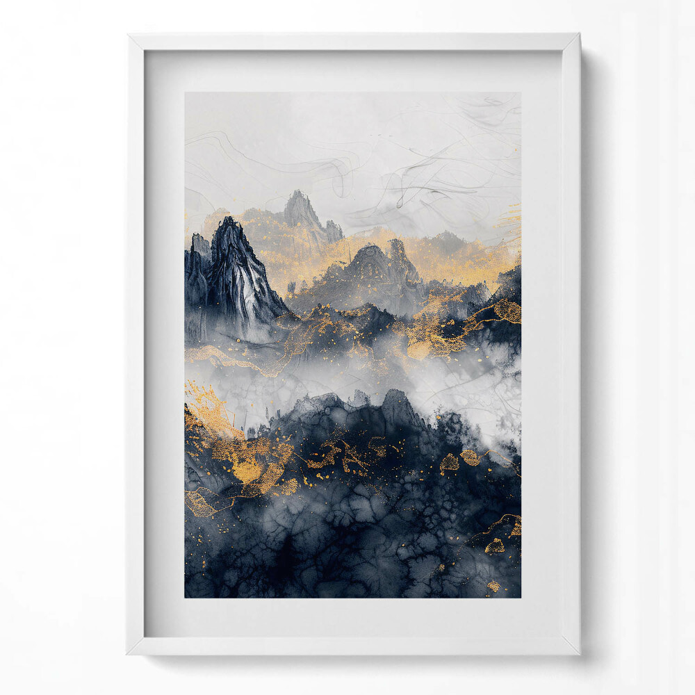 Függőleges kép keretben Absztrakt hegyek arany részletekkel