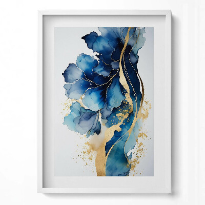 Függőleges kép keretben Kék és arany absztrakt virágmotívum