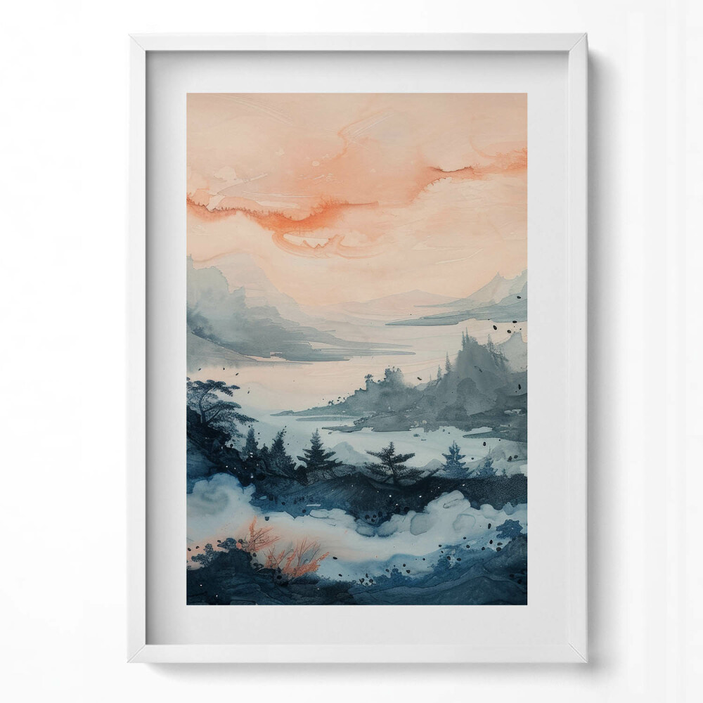 Függőleges kép keretben Hegyek és víz lágy színek