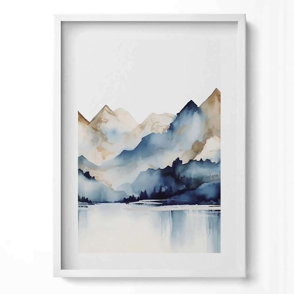 Függőleges kép keretben Hegyek és víz tükröződése