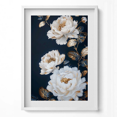 Függőleges kép keretben Fehér virágok sötét háttéren