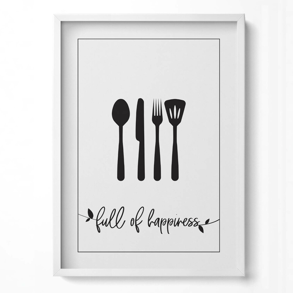 Függőleges kép keretben Evőeszközök siluettje boldogság üzenet