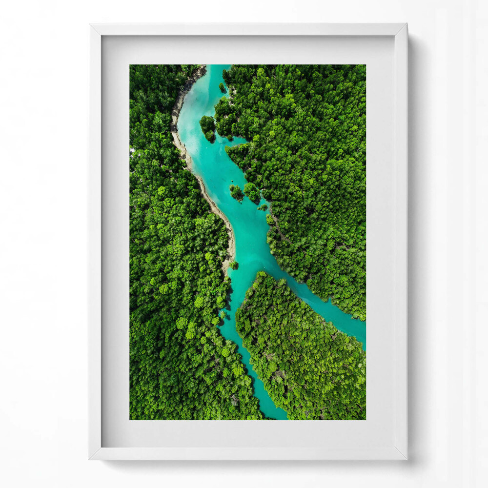 Függőleges kép keretben Zöld erdő és kék folyó