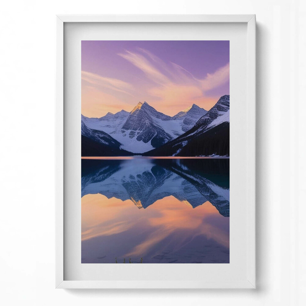 Függőleges kép keretben Hegyek és tó tükröződése