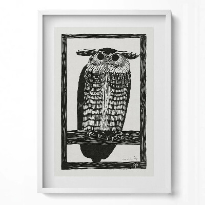 Függőleges kép keretben Egy bagoly rajza egy ágon