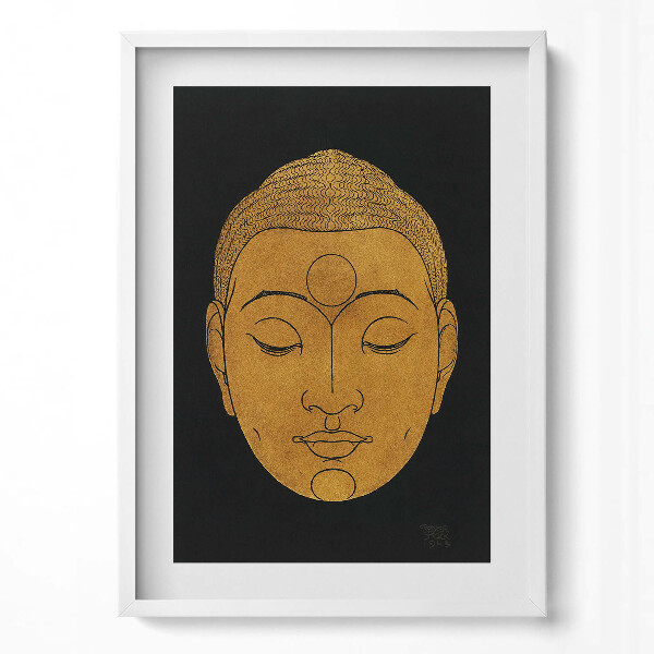 Függőleges kép keretben Buddha arca arany színben