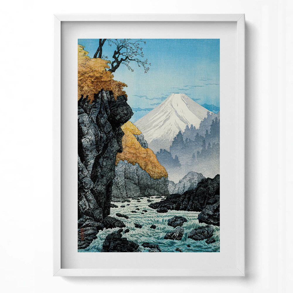 Függőleges kép keretben Hegyek és folyó tájképe