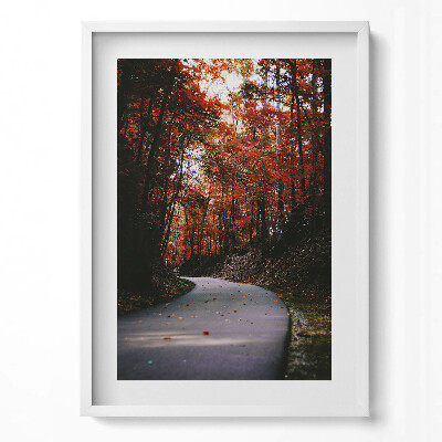 Függőleges kép keretben Őszi erdő kanyargós út