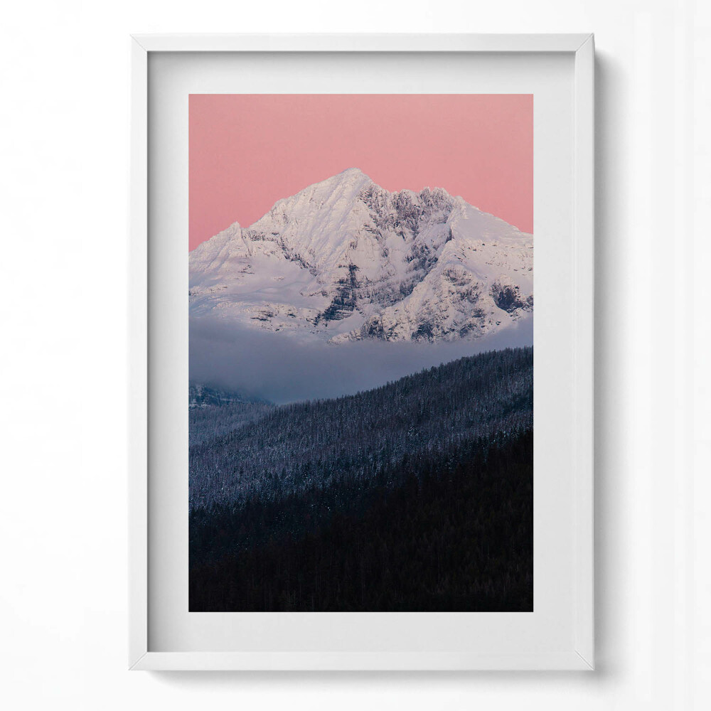 Függőleges kép keretben Hegyek rózsaszín háttérrel