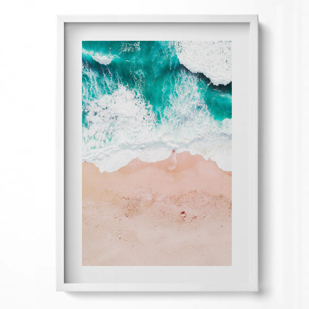 Függőleges kép keretben Tengerparti táj hullámok és homok