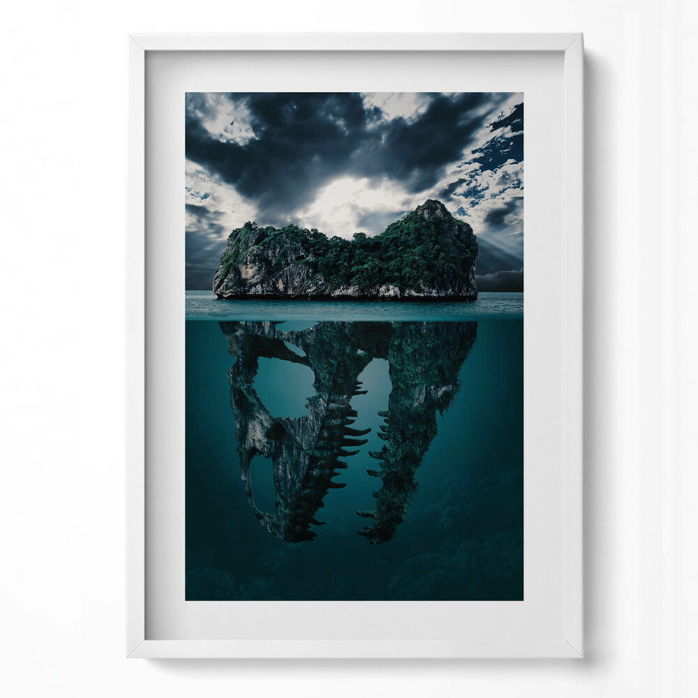 Függőleges kép keretben Szikla és koponya tükörképe