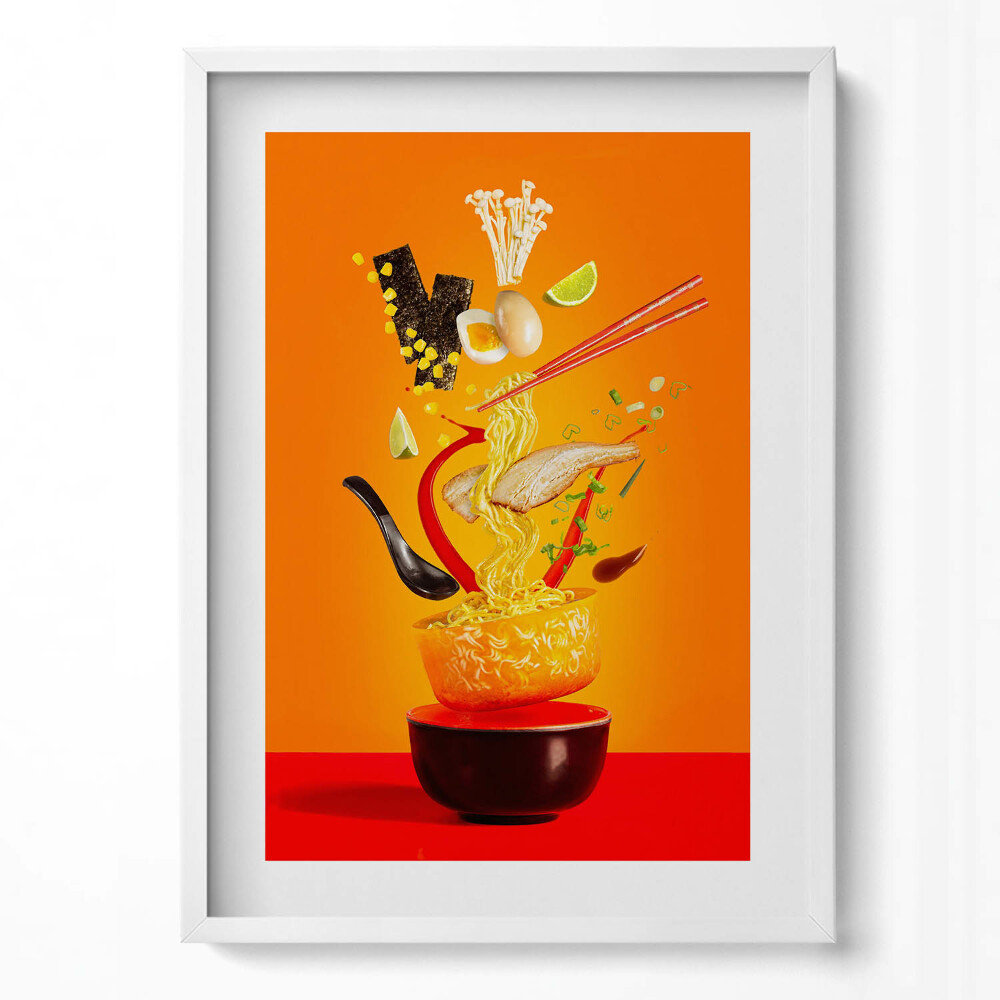 Függőleges kép keretben Főtt tészta és zöldségek