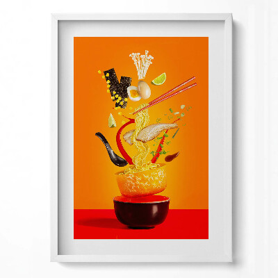 Függőleges kép keretben Főtt tészta és zöldségek