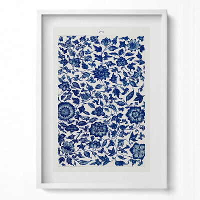 Függőleges kép keretben Virágos kék-fehér motívum