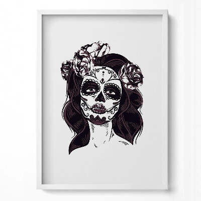 Függőleges kép keretben Cukros koponya virágokkal díszítve