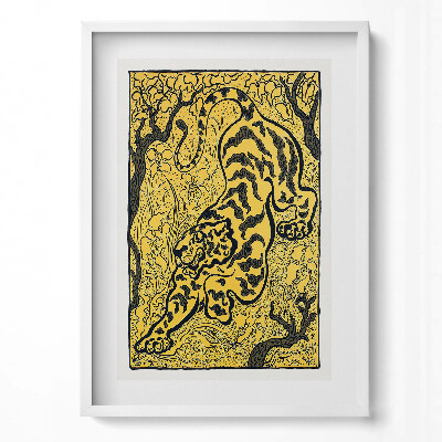 Függőleges kép keretben Sárga háttér tigris motívum