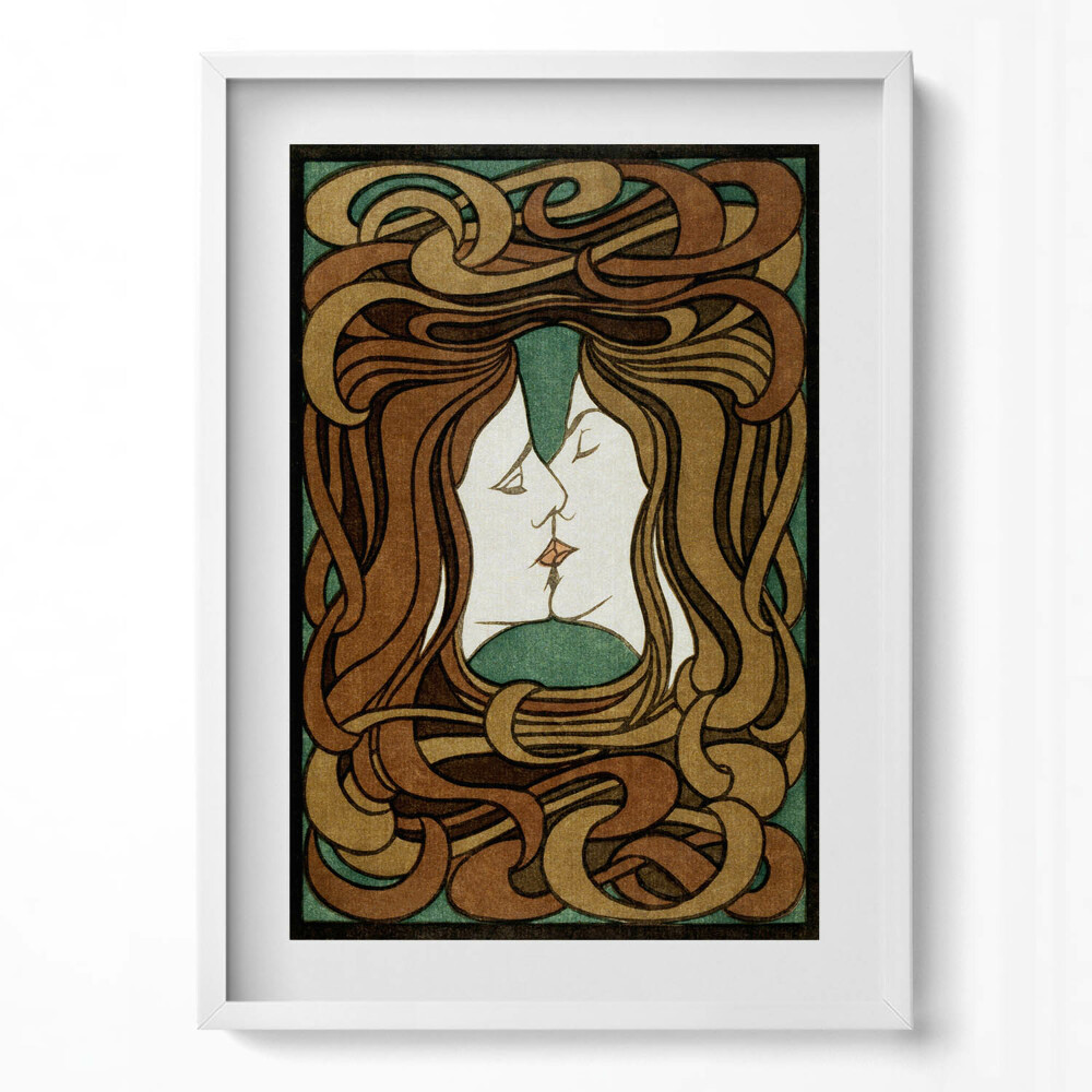 Függőleges kép keretben Két arc összeérő ajkak