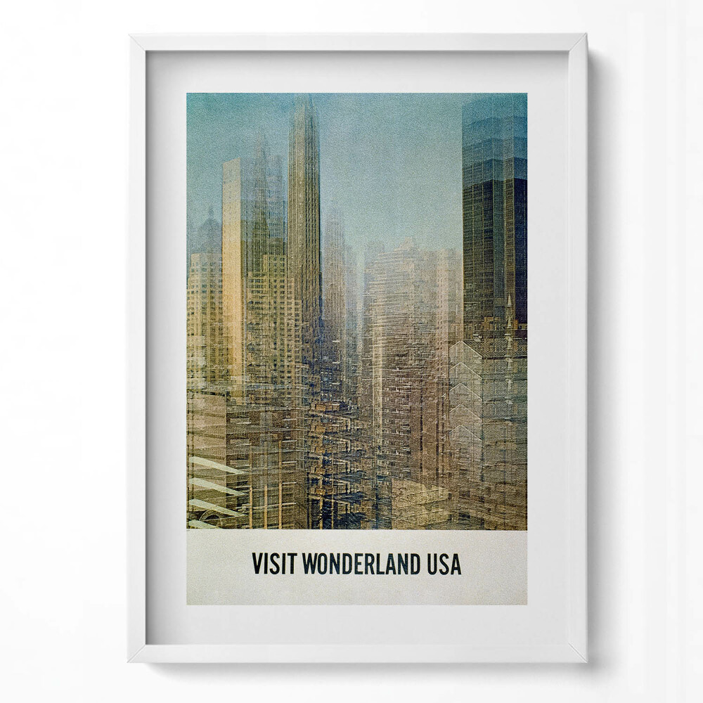 Függőleges kép keretben Futurista városkép utazási poszter