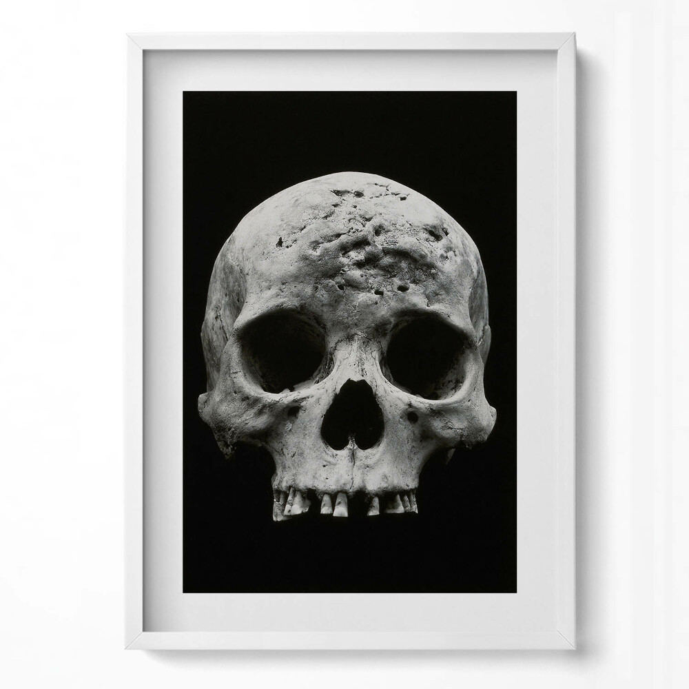 Függőleges kép keretben Emberi koponya fekete háttérrel