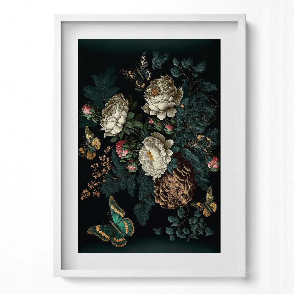 Függőleges kép keretben Virágok és pillangók