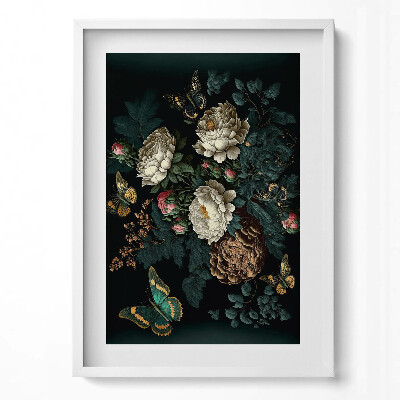 Függőleges kép keretben Virágok és pillangók