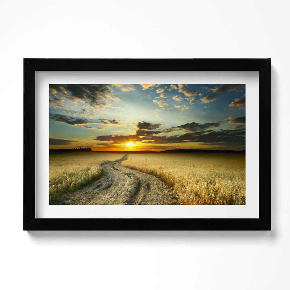 Kép keretben Mezőút és naplemente