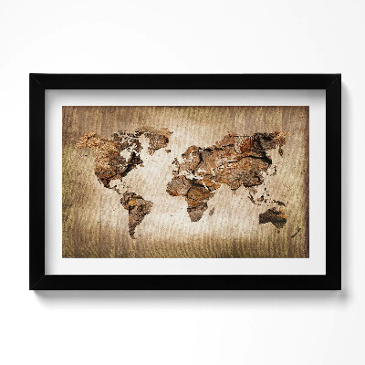 Kép keretben Fából készült világtérkép