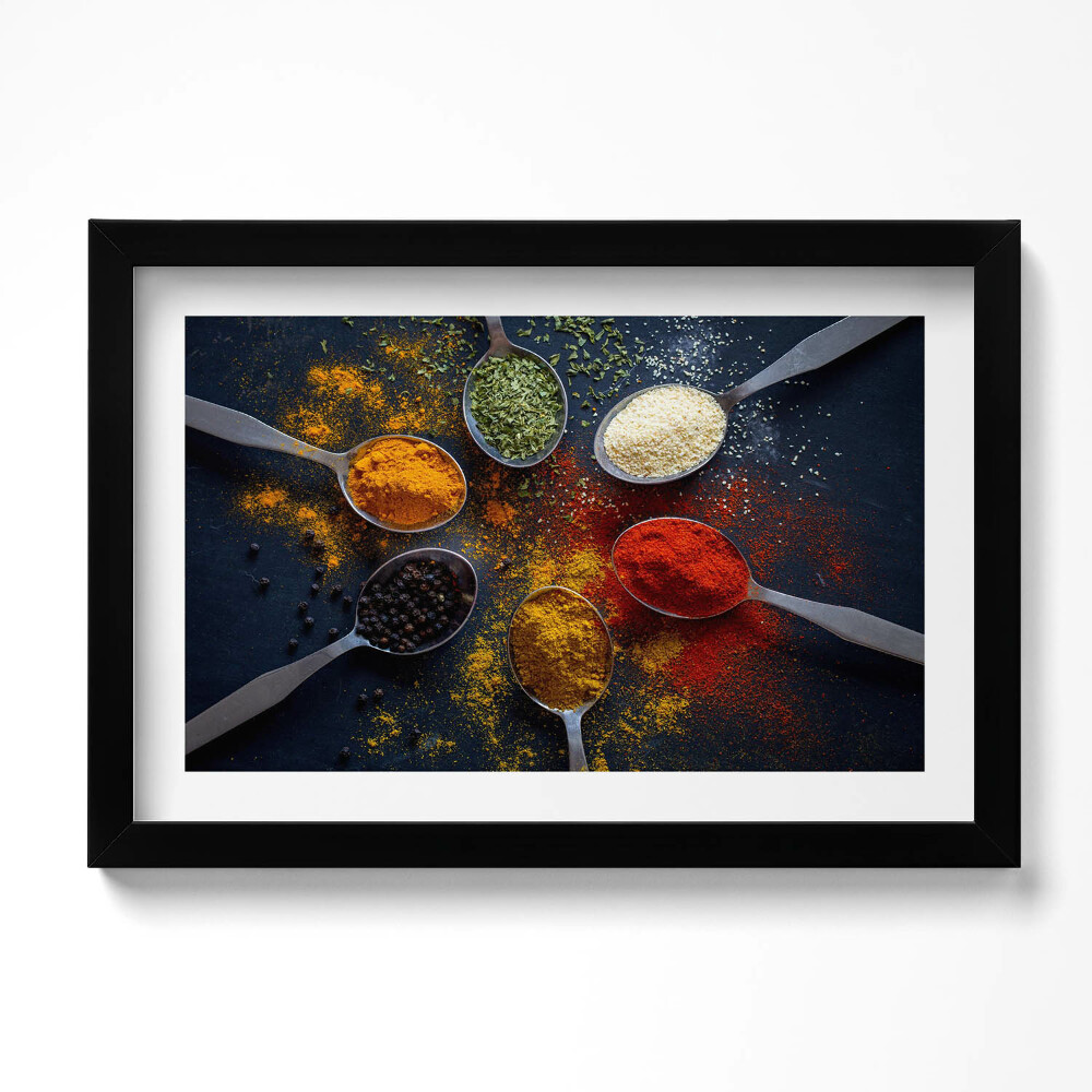 Kép keretben Konyhai kanalak színes fűszerekkel
