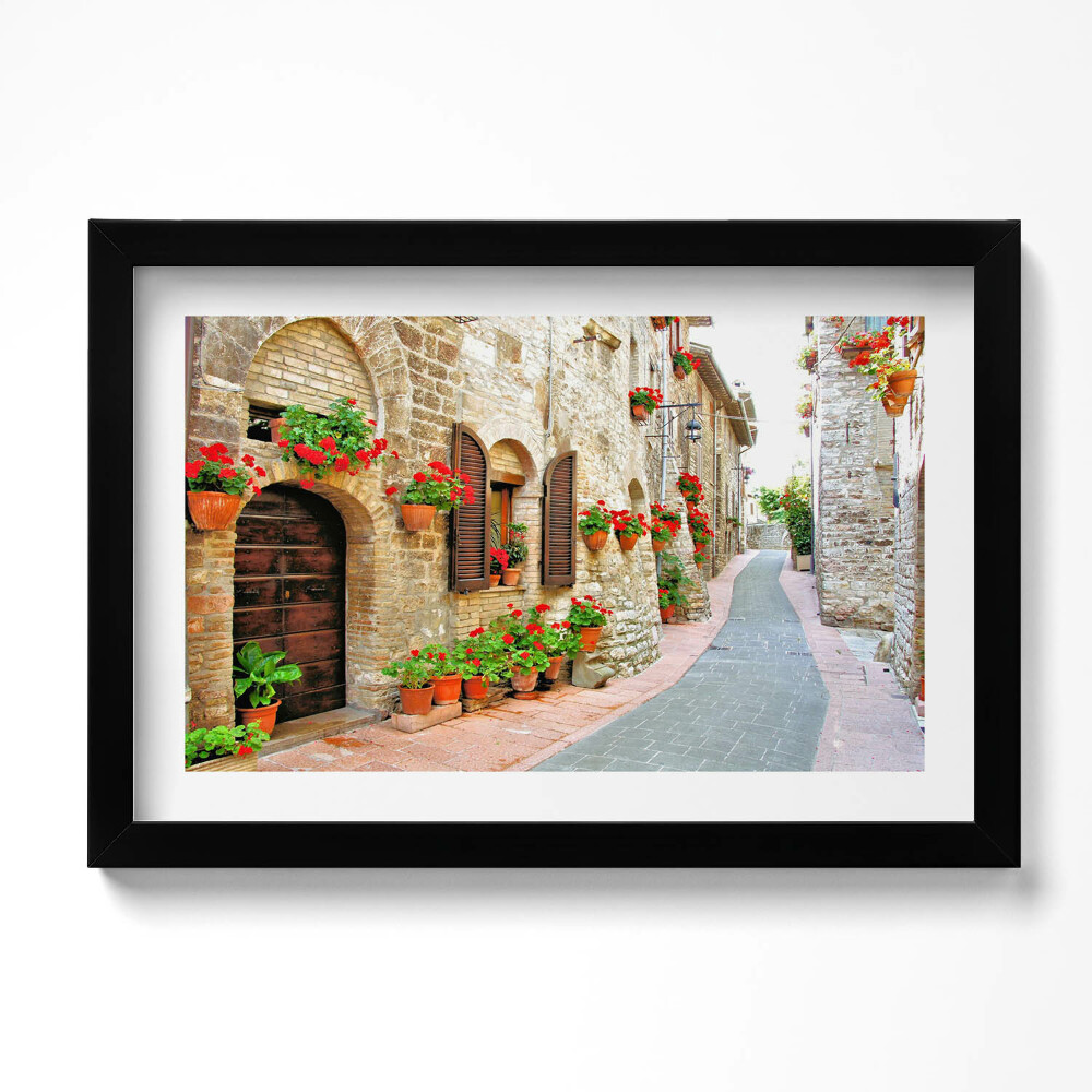 Kép keretben Festői utca virágokkal