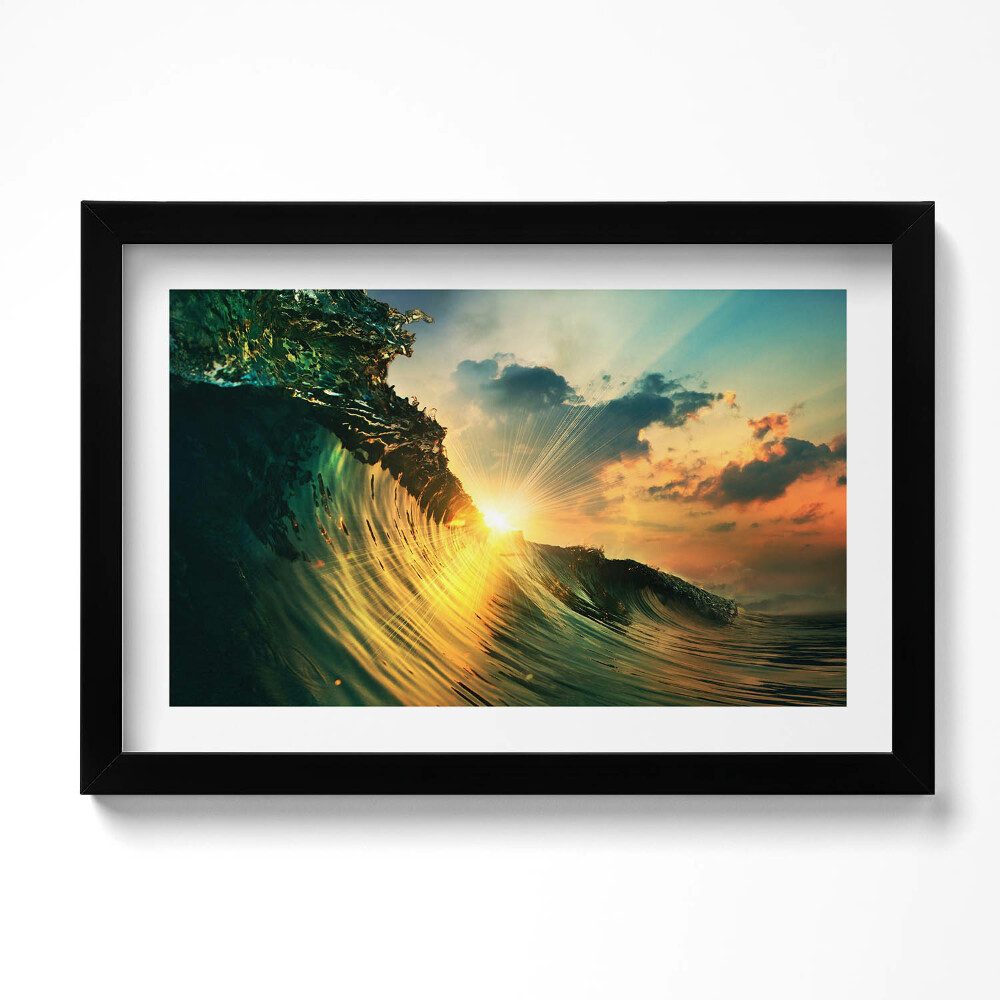 Kép keretben Hullám a tengeren és naplemente