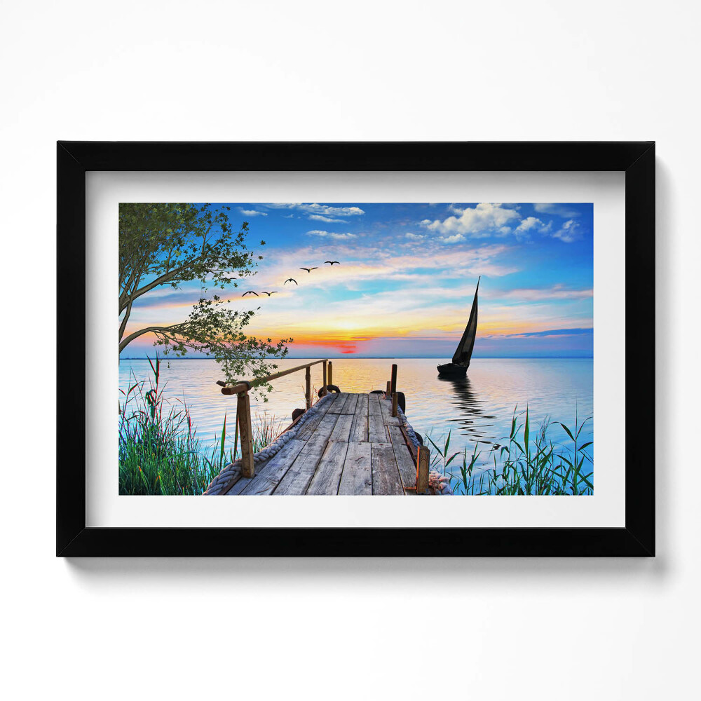 Kép keretben Vitorlás egy tavon