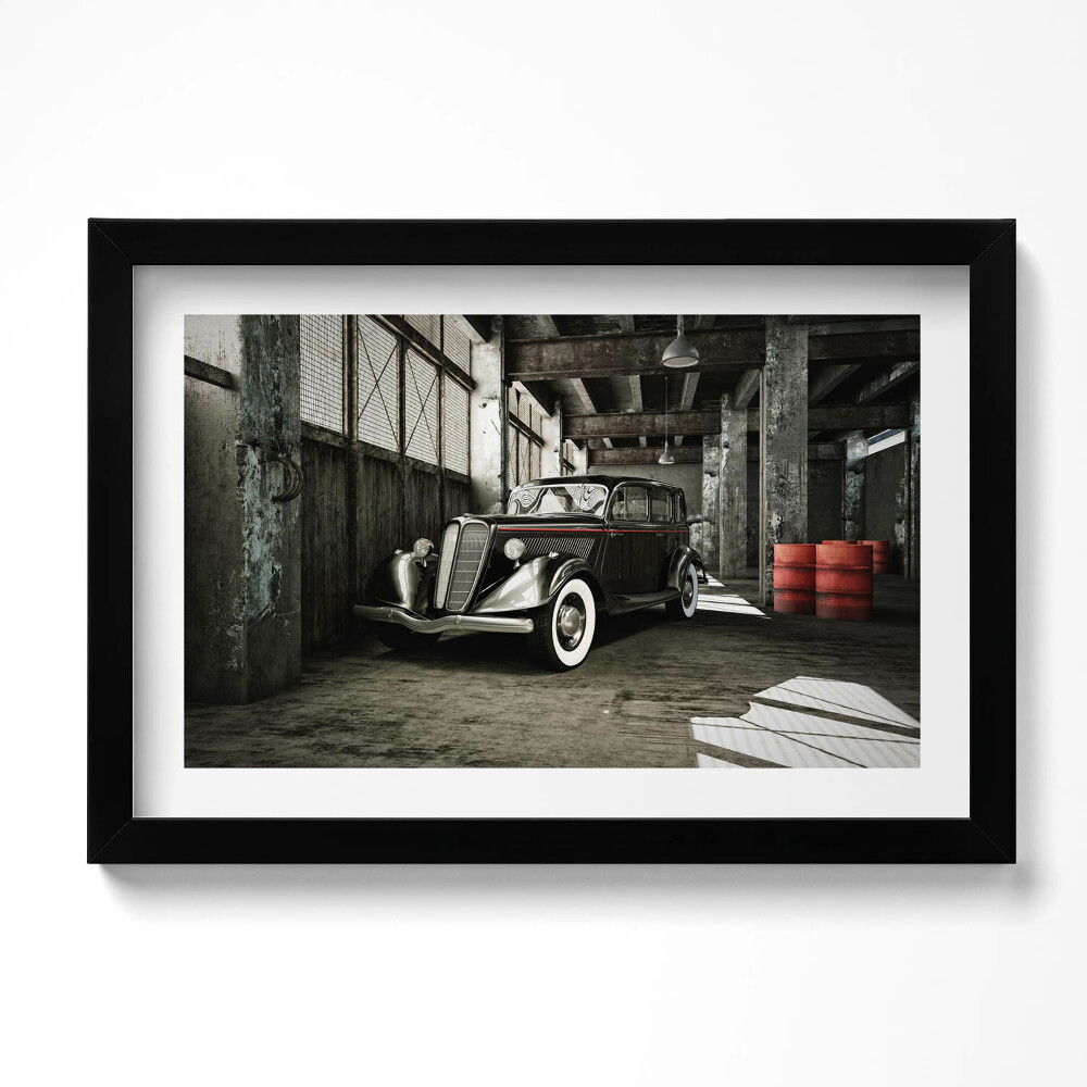 Kép keretben Klasszikus autó egy régi gyárban