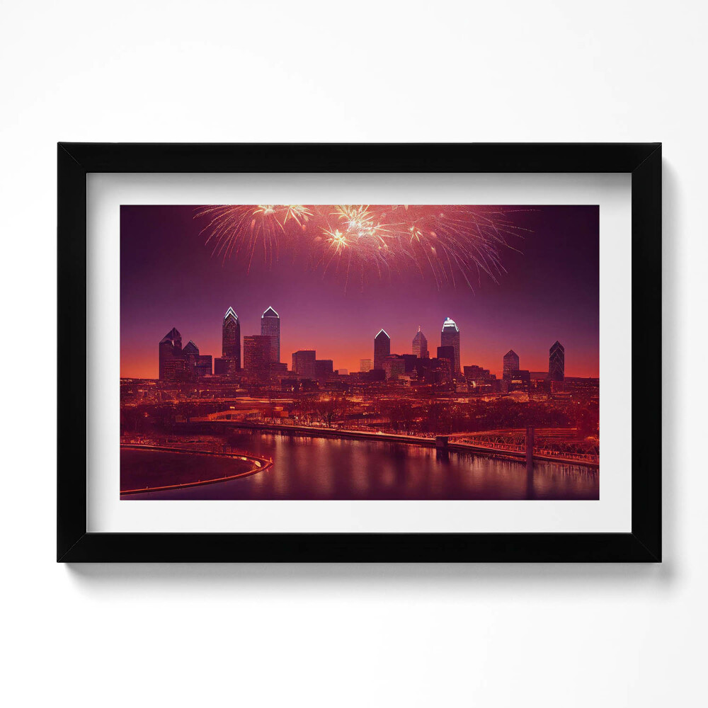 Keretezett kép City at night fireworks in Philadelphia