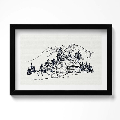 Keretezett kép Rajz egy házról a hegyekben