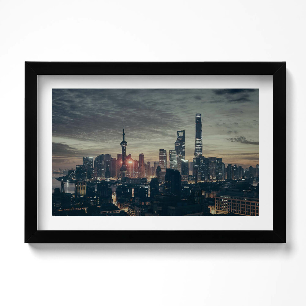 Keretezett kép Éjszakai panoráma Sanghajról