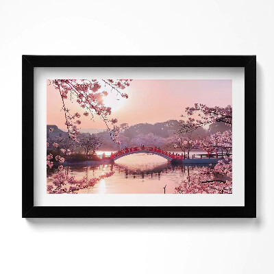 Keretezett kép Cseresznyevirágok és híd - Japán stílus