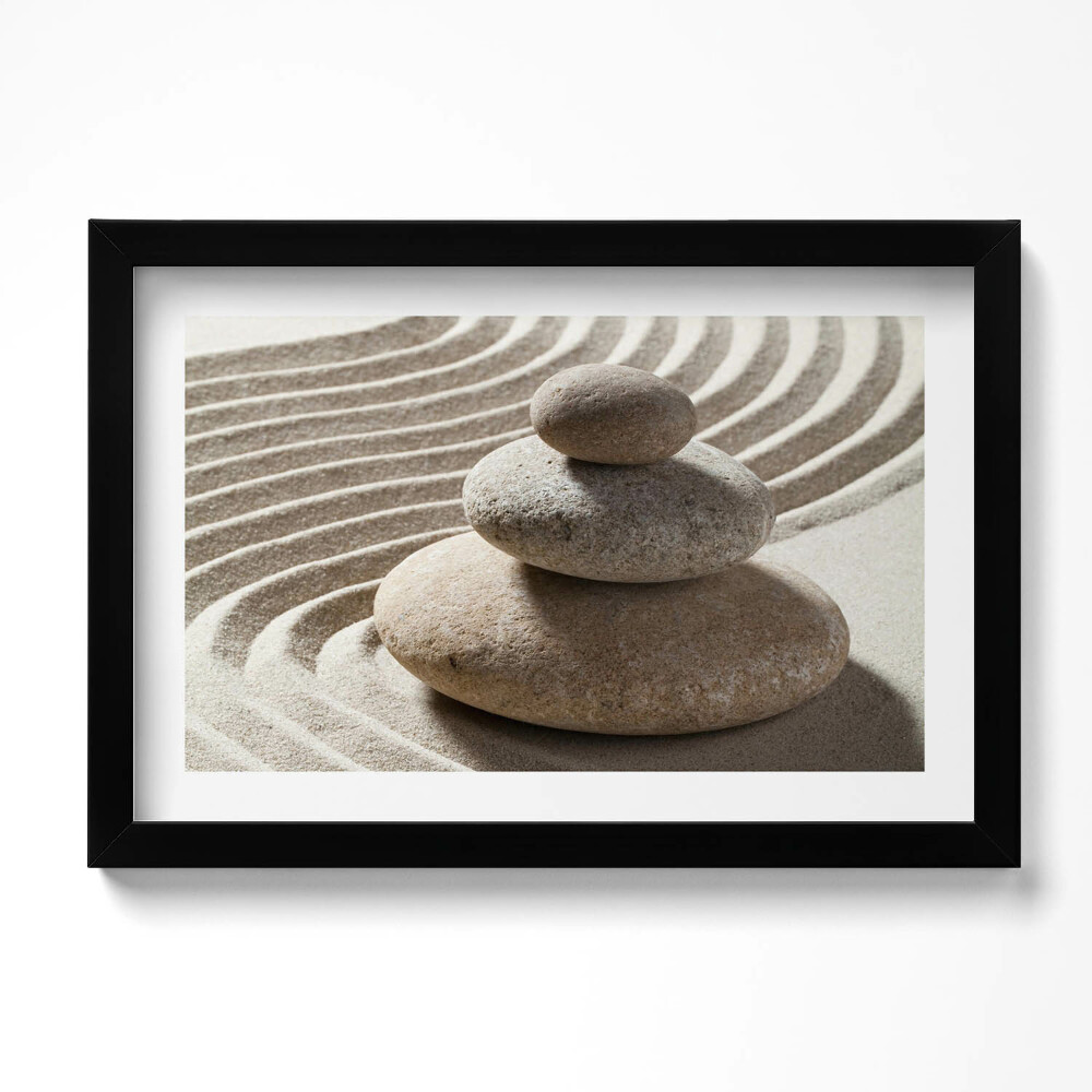 Kép keretben Kőkupacok zen homokon