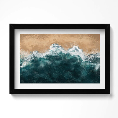 Kép keretben Madártávlatból tenger hullámainak és tengerpartjának illusztrációja