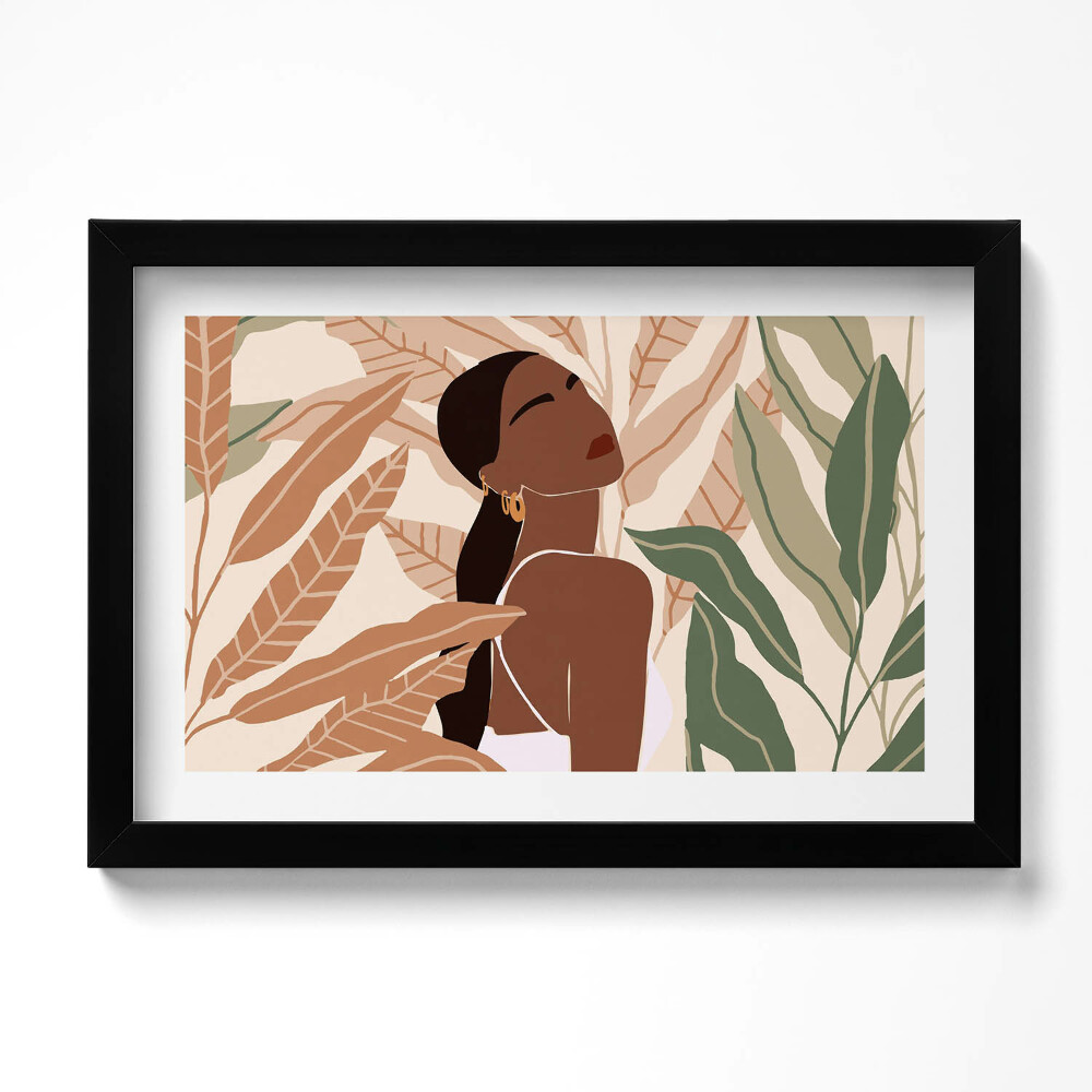 Kép keretben Illusztráció egy nő levelek között boho stílusban