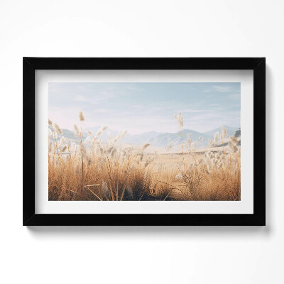 Keretezett kép Romantikus táj fűvel és hegyekkel boho stílusban