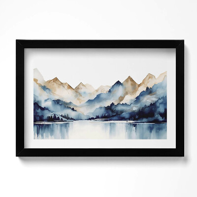 Kép keretben Akvarell tájkép hegyek és tó