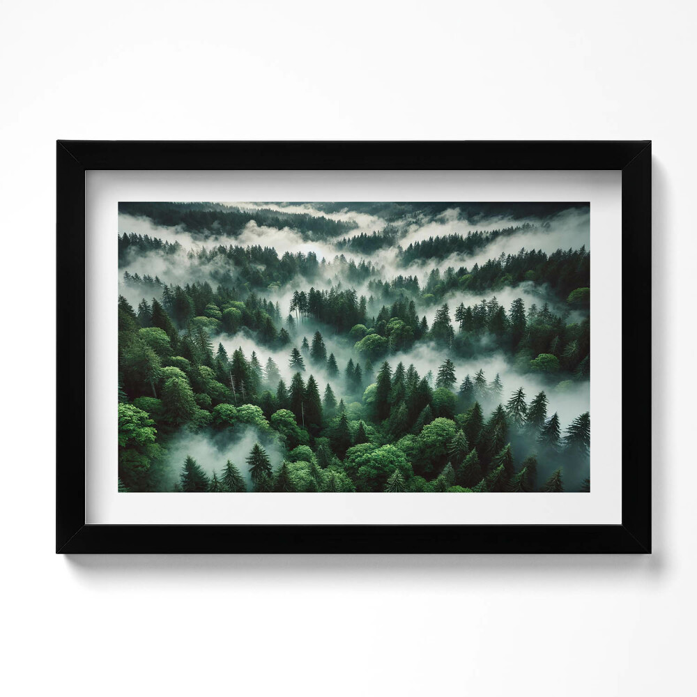Keretezett kép Tájkép reggeli köddel az erdőben