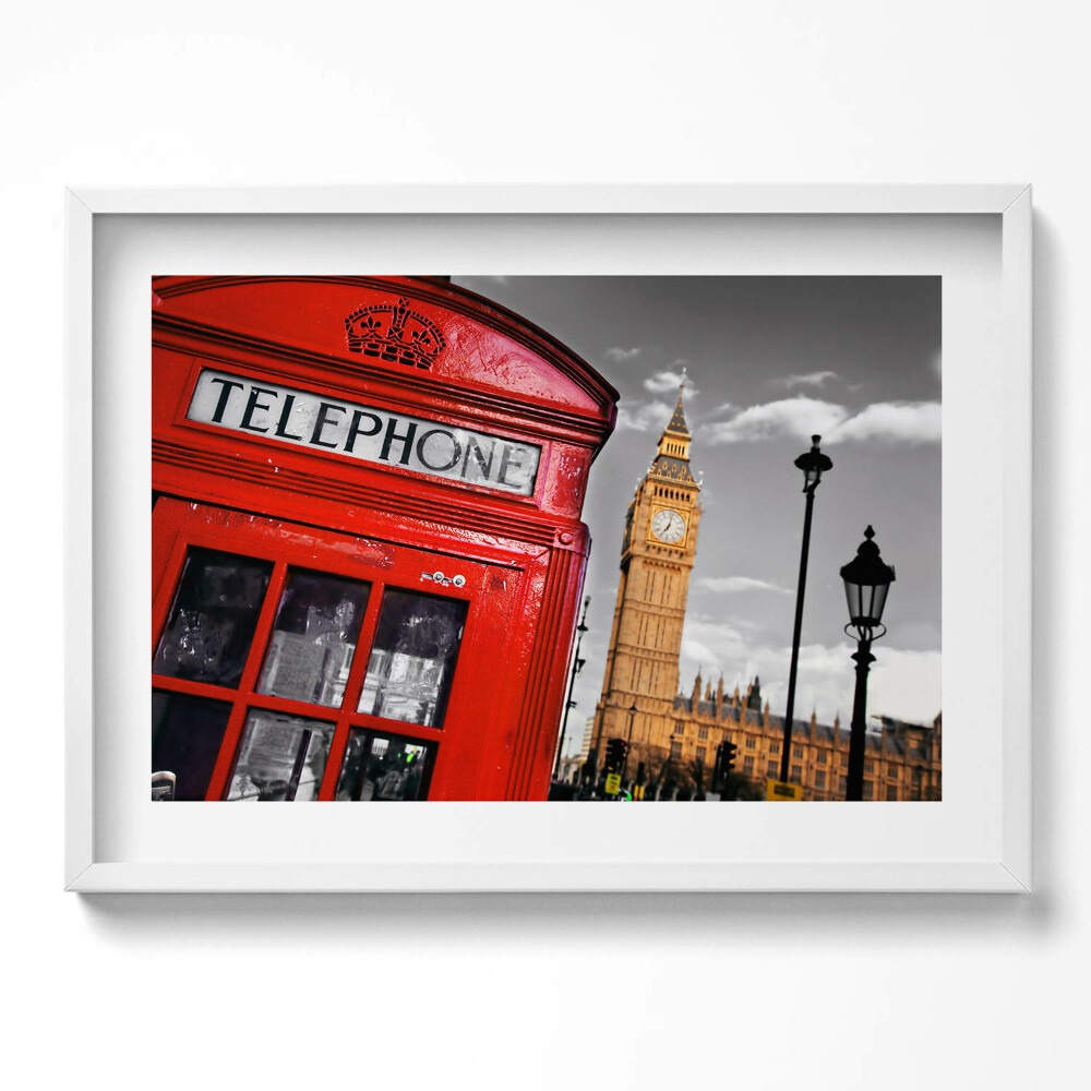 Kép keretben Piros telefonfülke és Big Ben
